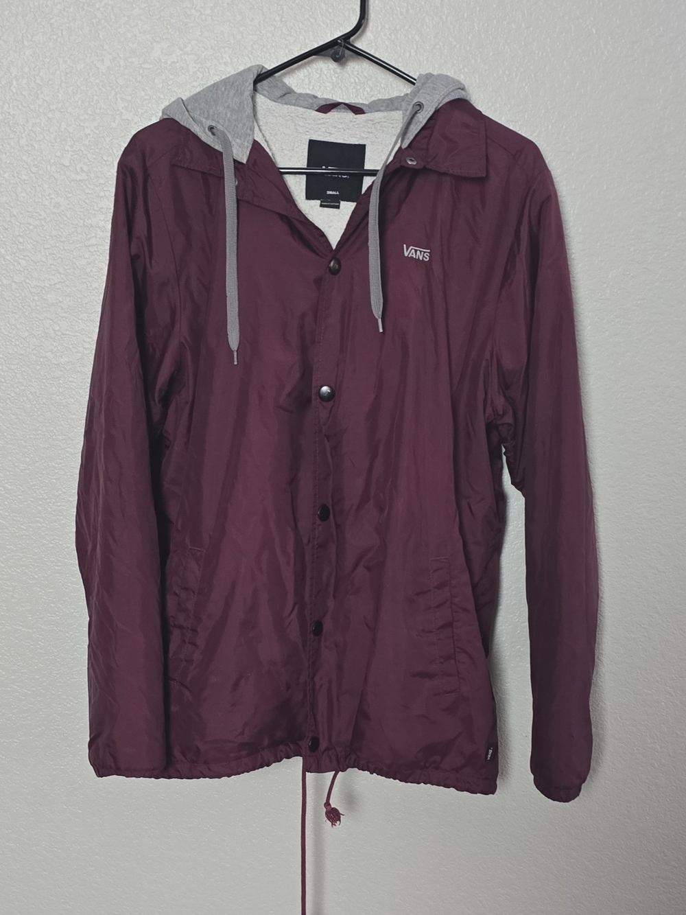 Vans Men's Burgundy Windbreaker Jacket with Gray Hood